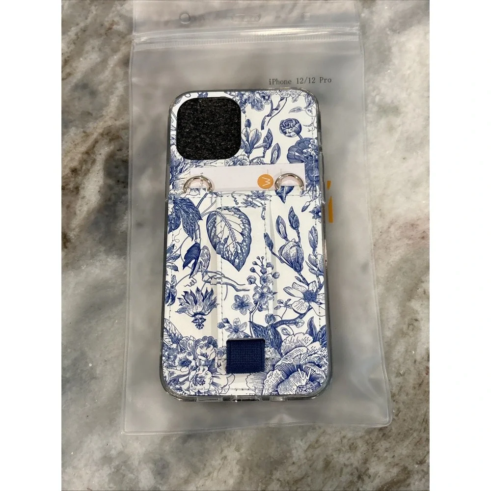Walli Blue Willow Purse Case for iPhone 12/12 Pro Blue Matte Floral Wallet Case